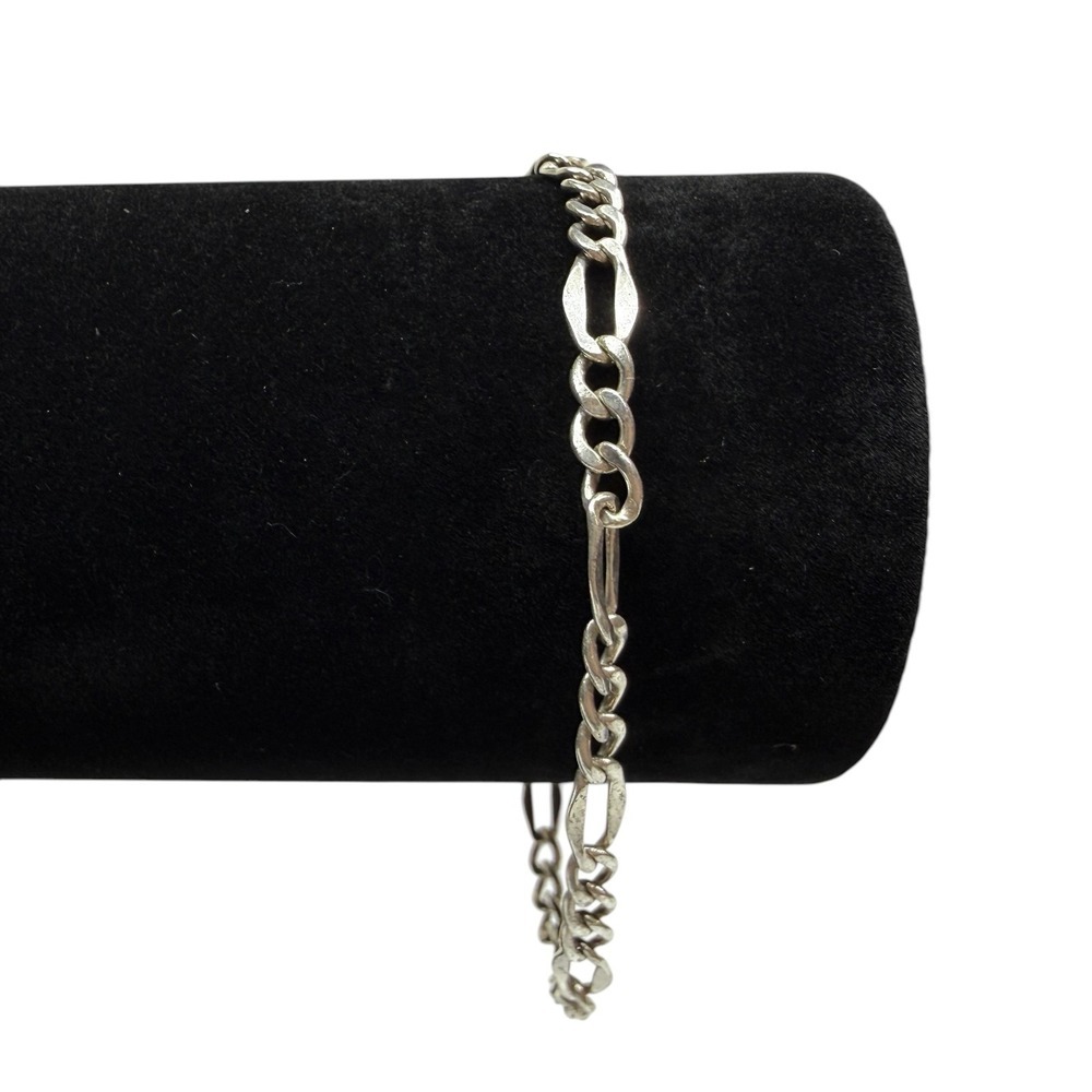 Sterling Silver 925 Figaro Chain Bracelet Lobster Clasp Made in Mexico Sz 7.5"